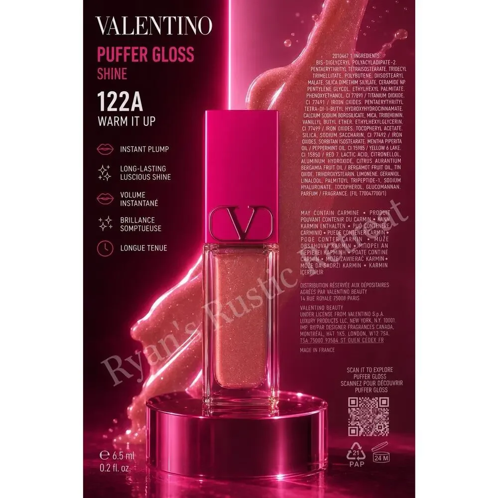 Valentino Puffer Gloss Shine 122A Warm It Up Lip Gloss Plumping 6.5ml New